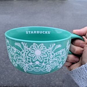 Starbucks Christmas Holiday Cup 2022 Green Teal Woodland Wide 16oz Coffee Mug